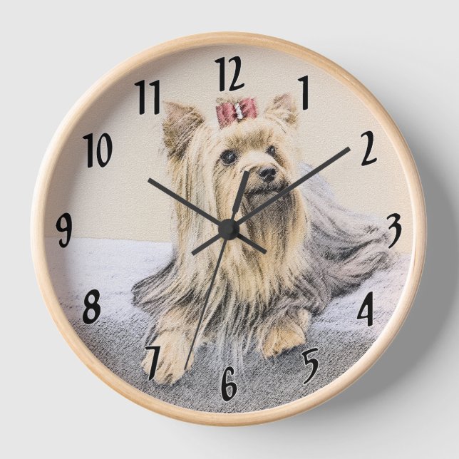 Yorkshire Terrier Painting - Cute Original Dog Art Clock (Front)