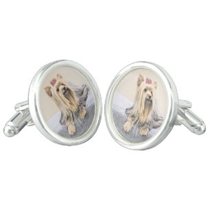 Yorkshire Terrier Painting - Cute Original Dog Art Cufflinks