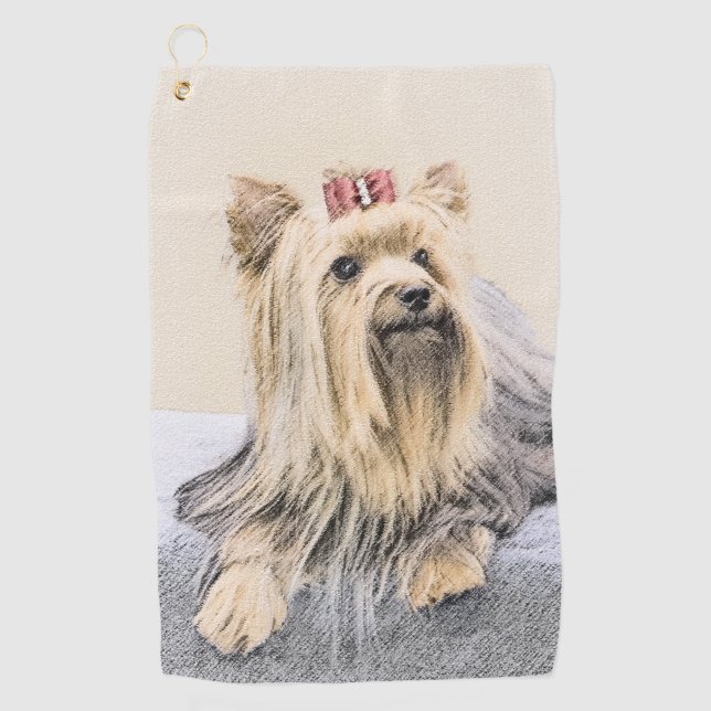 Yorkshire Terrier Painting - Cute Original Dog Art Golf Towel (Front)