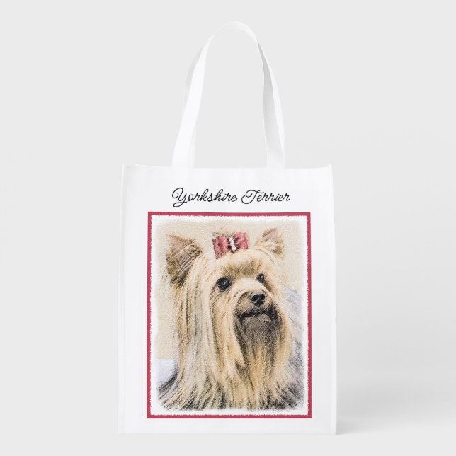 Yorkshire Terrier Painting - Cute Original Dog Art Grocery Bag (Back)