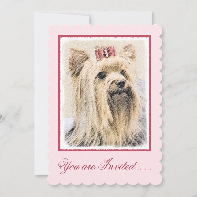 Yorkshire Terrier Painting - Cute Original Dog Art Invitation (Front)