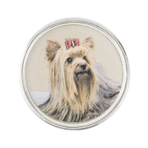 Yorkshire Terrier Painting - Cute Original Dog Art Lapel Pin
