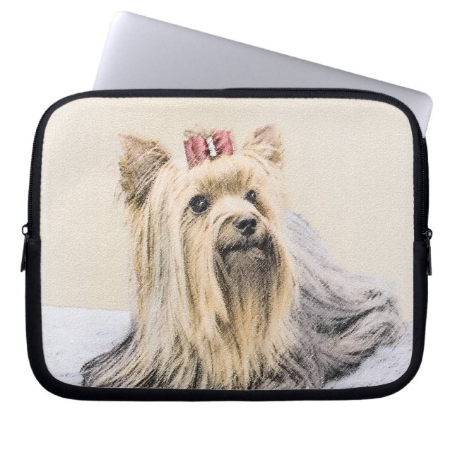 Yorkshire Terrier Painting - Cute Original Dog Art Laptop Sleeve (Front)