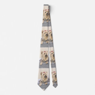 Yorkshire Terrier Painting - Cute Original Dog Art Neck Tie