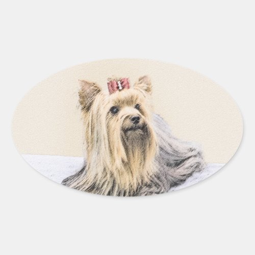 Yorkshire Terrier Painting _ Cute Original Dog Art Oval Sticker