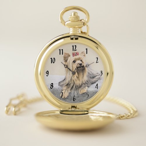 Yorkshire Terrier Painting _ Cute Original Dog Art Pocket Watch