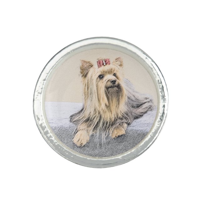 Yorkshire Terrier Painting - Cute Original Dog Art Ring (Front)