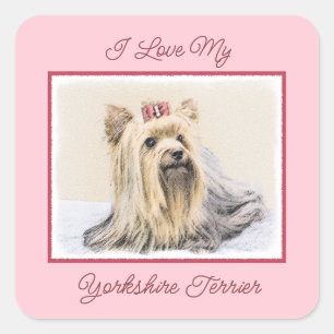 Yorkshire Terrier Painting - Cute Original Dog Art Square Sticker