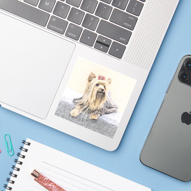 Yorkshire Terrier Painting - Cute Original Dog Art Sticker (Laptop w/ iPhone)