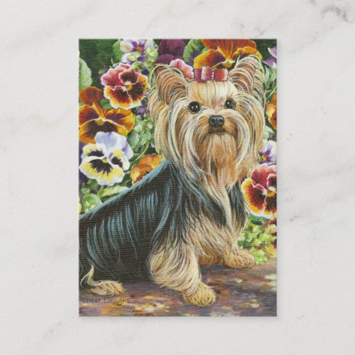 Yorkshire Terrier &amp; Pansies Painting Business Cards