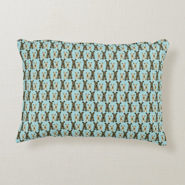 Yorkshire Terrier Pattern in Teal Accent Pillow (Back)