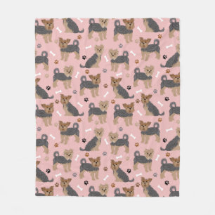 Yorkshire Terrier Paws and Bones Yorkie Dog Fleece Blanket