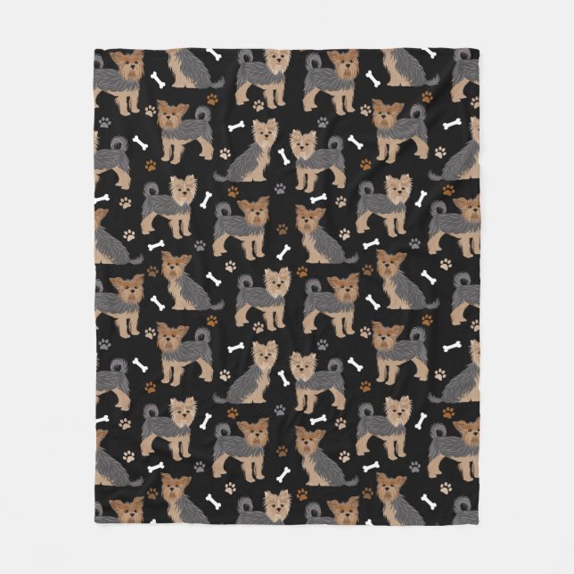 Yorkshire Terrier Paws and Bones Yorkie Dog Fleece Blanket (Front)