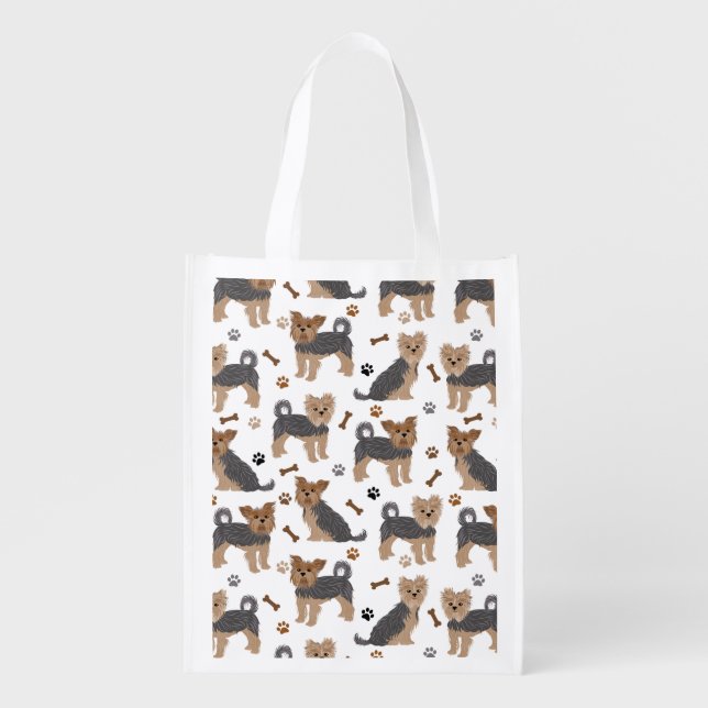 Yorkshire Terrier Paws and Bones Yorkie Dog Grocery Bag (Front)