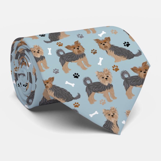 Yorkshire Terrier Paws and Bones Yorkie Dog Neck Tie (Rolled)