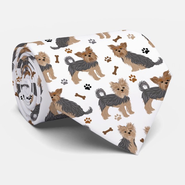 Yorkshire Terrier Paws and Bones Yorkie Dog Neck Tie (Rolled)