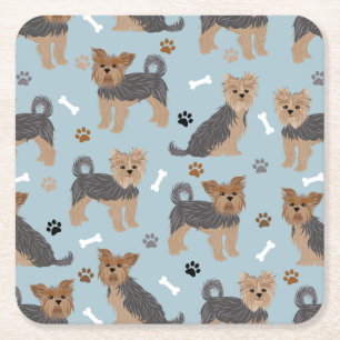 Yorkshire Terrier Paws and Bones Yorkie Dog Square Paper Coaster