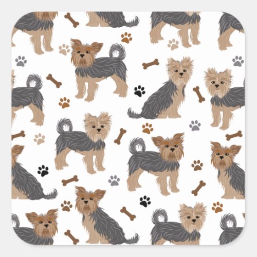 Yorkshire Terrier Paws and Bones Yorkie Dog Square Sticker