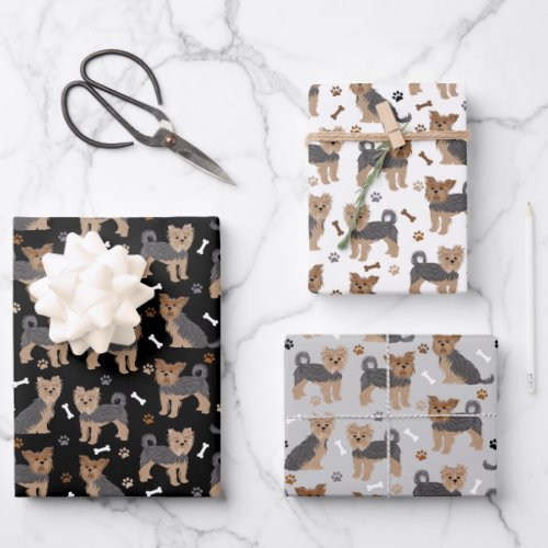 Yorkshire Terrier Paws and Bones Yorkie Dog Wrapping Paper Sheets