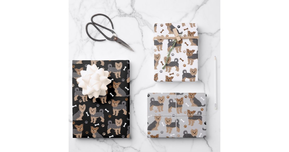 Yorkie Wrapping Paper Yorkshire Terrier Paws and Bones Yorkie Dog Wrapping Paper Sheets | Zazzle