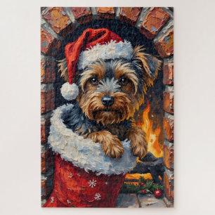 Yorkshire Terrier Peeking from Christmas Stocking  Jigsaw Puzzle