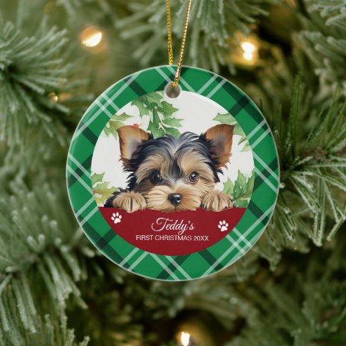 Yorkshire Terrier Personalized First Christmas Ceramic Ornament