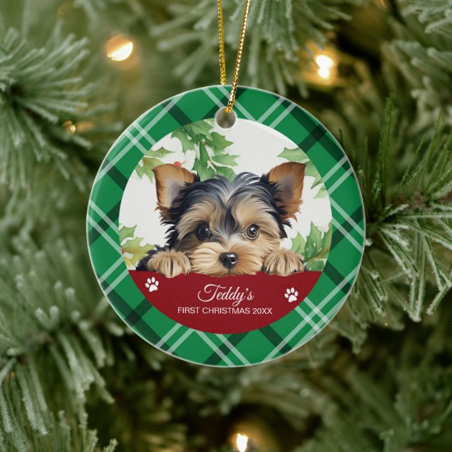 Yorkshire Terrier Personalized First Christmas Ceramic Ornament (Tree)