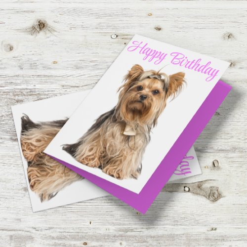 Yorkshire Terrier Pink Cute Yorkie Happy Birthday Card