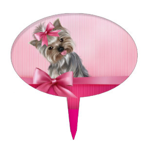 Yorkshire Terrier Pink Princess Yorkie Puppy Dog Cake Topper