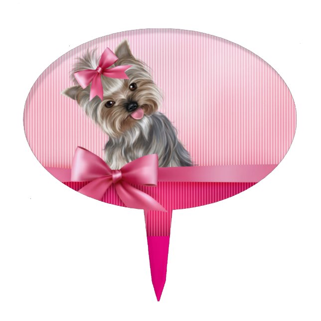 Yorkshire Terrier Pink Princess Yorkie Puppy Dog Cake Topper (Front)