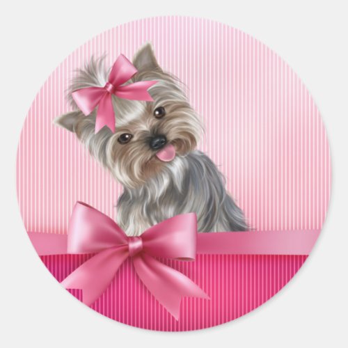 Yorkshire Terrier Pink Princess Yorkie Puppy Dog Classic Round Sticker