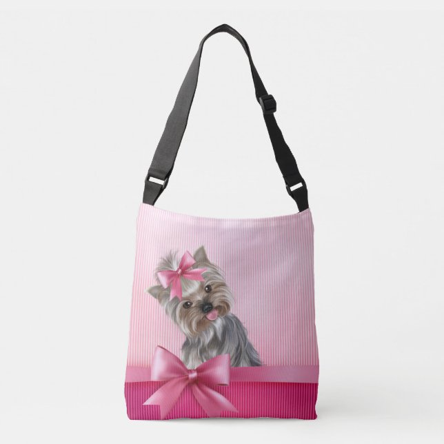 Yorkshire Terrier Pink Princess Yorkie Puppy Dog Crossbody Bag (Front)