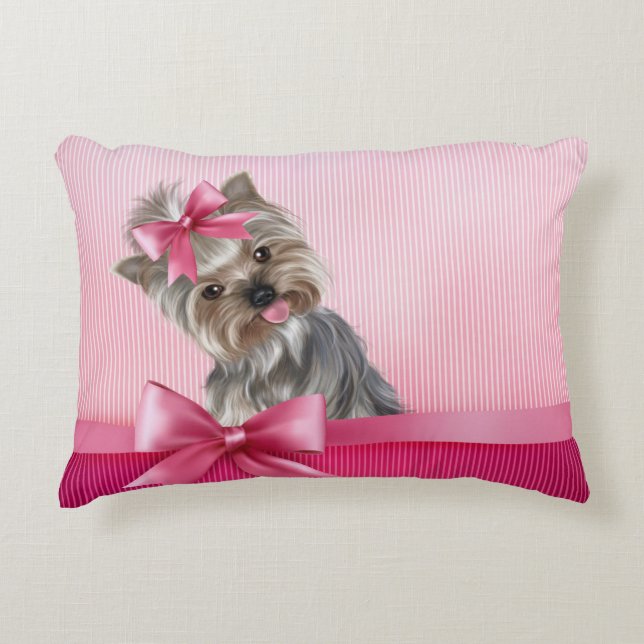 Yorkshire Terrier Pink Princess Yorkie Puppy Dog Decorative Pillow (Front)
