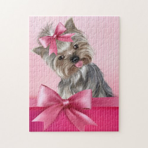 Yorkshire Terrier Pink Princess Yorkie Puppy Dog Jigsaw Puzzle