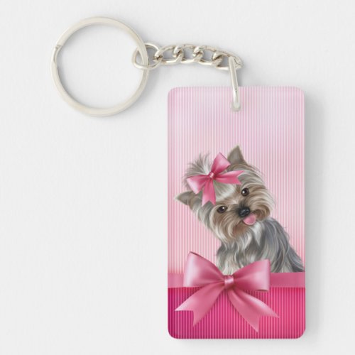 Yorkshire Terrier Pink Princess Yorkie Puppy Dog Keychain