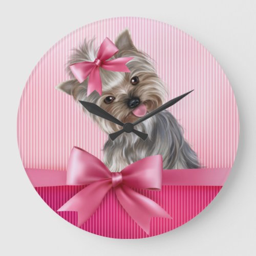 Yorkshire Terrier Pink Princess Yorkie Puppy Dog Large Clock