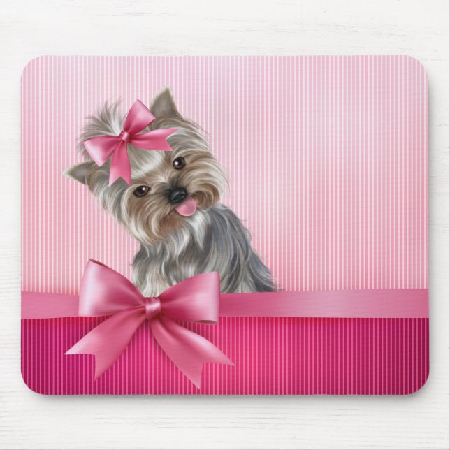 Yorkshire Terrier Pink Princess Yorkie Puppy Dog Mouse Pad (Front)
