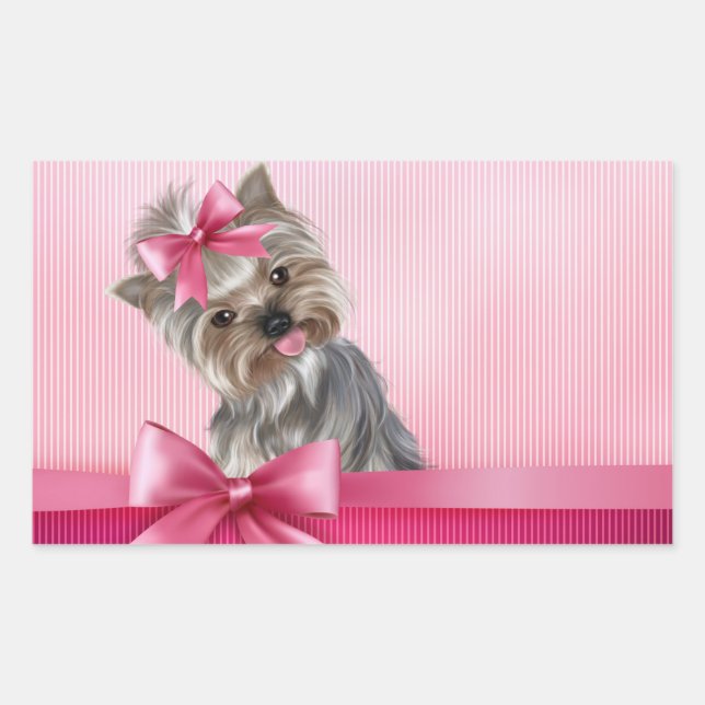 Yorkshire Terrier Pink Princess Yorkie Puppy Dog Rectangular Sticker (Front)