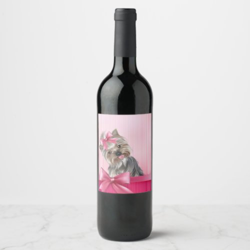Yorkshire Terrier Pink Princess Yorkie Puppy Dog Wine Label