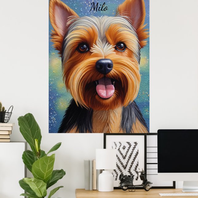Yorkshire Terrier Pointillism Dog Portrait  Poster (Home Office)