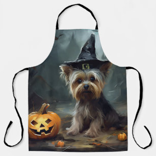 Yorkshire Terrier Pumpkins Halloween Scary Apron