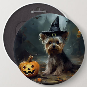 Yorkshire Terrier Pumpkins Halloween Scary Button