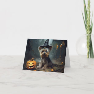Yorkshire Terrier Pumpkins Halloween Scary Card