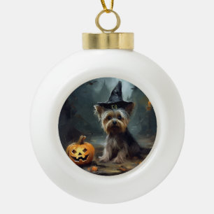 Yorkshire Terrier Pumpkins Halloween Scary Ceramic Ball Christmas Ornament