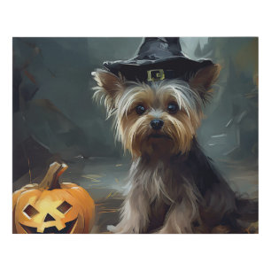 Yorkshire Terrier Pumpkins Halloween Scary  Faux Canvas Print