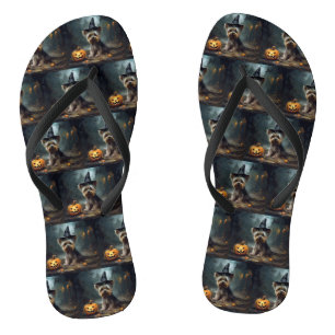 Yorkshire Terrier Pumpkins Halloween Scary Flip Flops