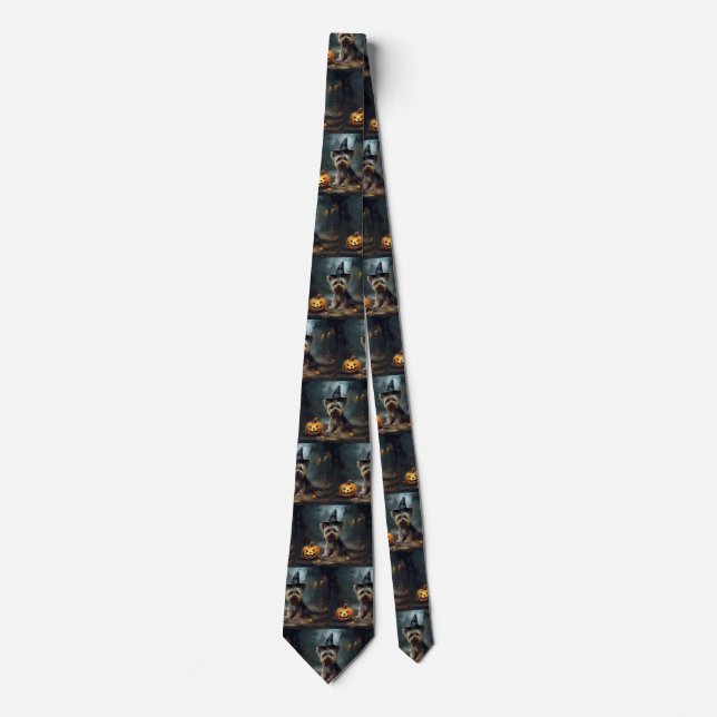 Yorkshire Terrier Pumpkins Halloween Scary  Neck Tie (Front)