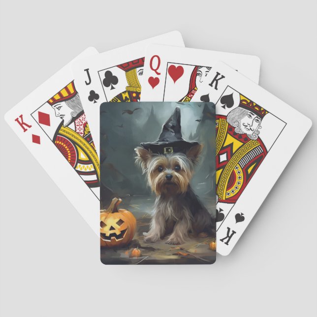 Yorkshire Terrier Pumpkins Halloween Scary  Poker Cards (Back)