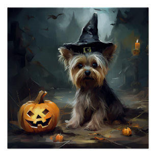 Yorkshire Terrier Pumpkins Halloween Scary Poster