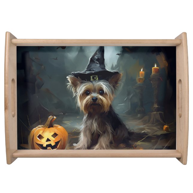 Yorkshire Terrier Pumpkins Halloween Scary  Serving Tray (Front)